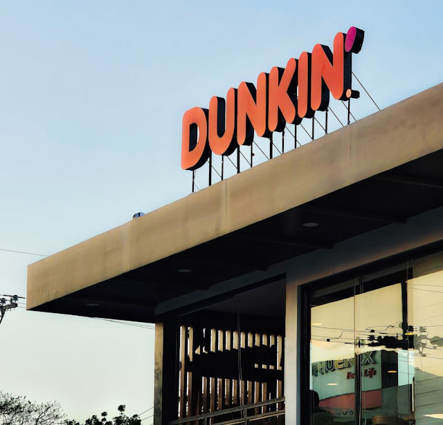 typical Dunkin’ store exterior, inviting for coffee lovers