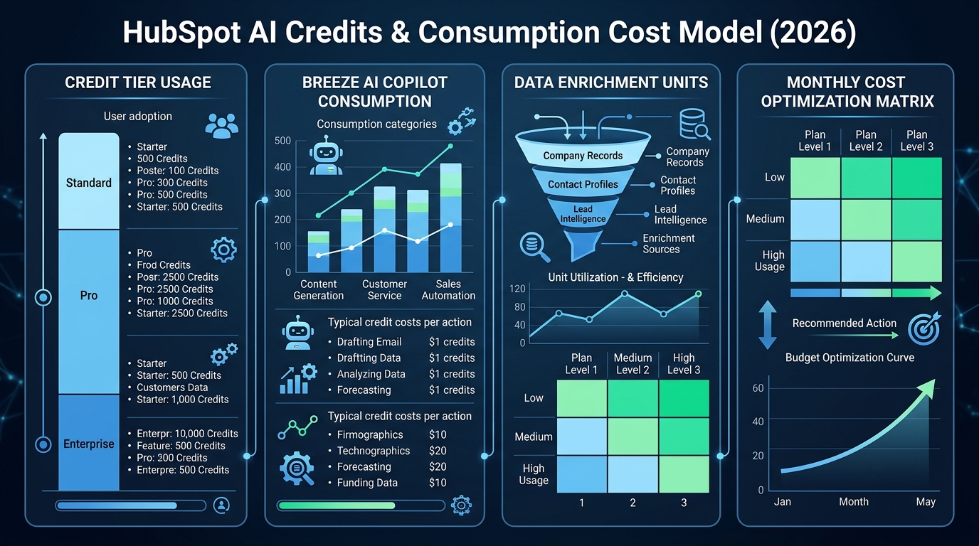 Understanding HubSpot Credits and AI Usage Costs in 2026 executive infographic diagram