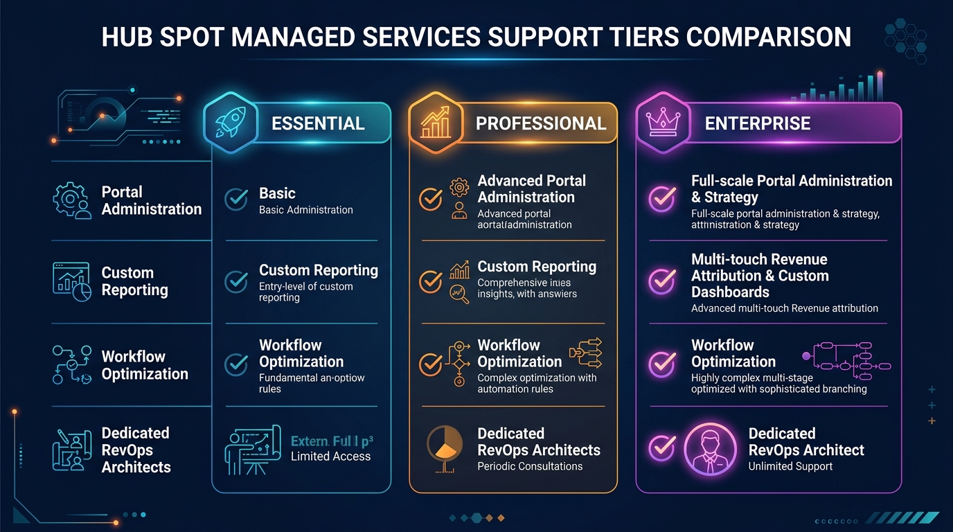HubSpot Managed Services: Ongoing Support Plans for Growing Companies executive infographic diagram