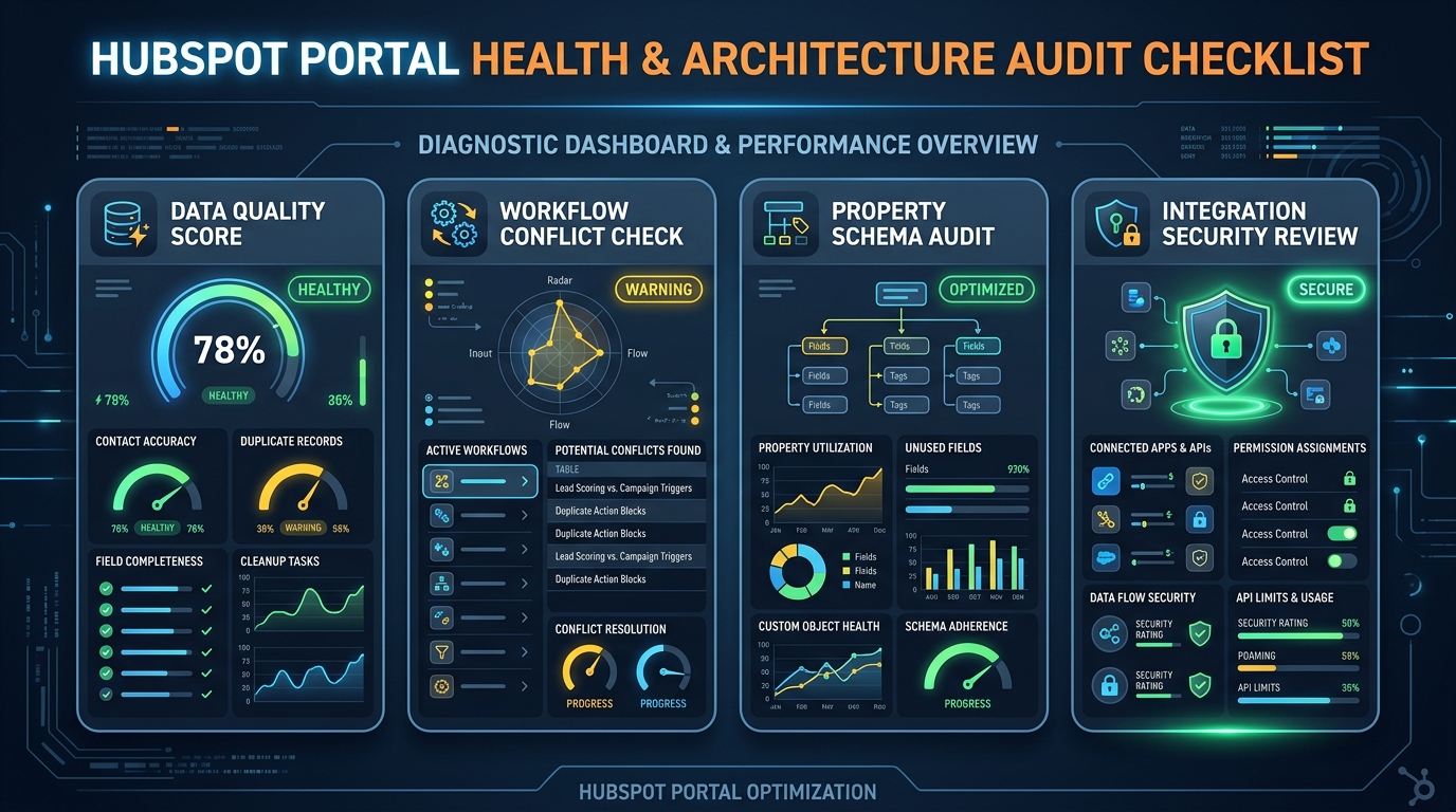 HubSpot Audit Services: Find What Is Broken and Fix It Fast executive infographic diagram
